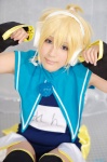 cosplay detached_sleeves headset kagamine_len kagamine_len_no_bousou_(vocaloid) leggings one-piece_swimsuit ponytail swimsuit vocaloid yuu rating:Safe score:0 user:nil!