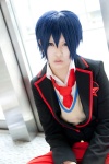 blazer blue_hair chirhiro_(ii) cosplay crossplay mawaru_penguindrum school_uniform sweater_vest takakura_shouma tie rating:Safe score:0 user:pixymisa
