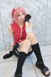 ari cosplay elbow_pads gloves haruno_sakura_(naruto) headband naruto pink_hair shorts rating:Safe score:1 user:nil!