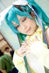 aqua_hair cosplay detached_sleeves dress hatsune_miku headdress jiruko twintails vocaloid rating:Safe score:0 user:pixymisa