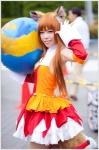 animal_ears cosplay detached_sleeves dress firefox fox_ears fox_tail globe mint mozilla red_hair tiered_skirt rating:Safe score:1 user:pixymisa