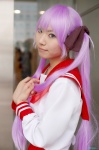 cosplay hair_ribbons hiiragi_kagami ibara lucky_star miniskirt pleated_skirt purple_hair sailor_uniform school_uniform skirt twintails rating:Safe score:0 user:nil!