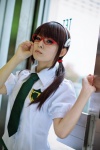 blouse cosplay glasses hairband maitako makinami_mari_illustrious neon_genesis_evangelion rebuild_of_evangelion school_uniform tie twintails rating:Safe score:0 user:pixymisa