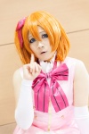 arm_warmers blue_eyes bowtie cosplay dress hairbow kousaka_honoka love_live!_school_idol_project orange_hair yuzuki_riku rating:Safe score:0 user:pixymisa