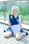 apron blouse cosplay futsure garter hairband izayoi_sakuya jumper knives maid maid_uniform silver_hair socks touhou twin_braids rating:Safe score:0 user:nil!