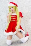 crinoline dress green_hair hair_clips santa_costume stocking_cap thighhighs yae_maiko zettai_ryouiki rating:Safe score:3 user:pixymisa