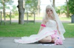 boots cosplay garter macross macross_frontier multi-colored_hair pantyhose sheryl_nome veil wakame wedding_gown rating:Safe score:2 user:nil!