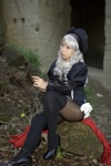 beret blouse bodysuit caren_ortensia cosplay cosplaytion_-_katsuragi_ebino fate/hollow_ataraxia fate/series katsuragi_ebino pantyhose silver_hair thighhighs rating:Safe score:1 user:nil!