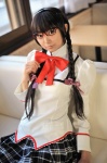 akemi_homura cosplay glasses hairband mahoshoujo_necoco☆magika necoco pleated_skirt puella_magi_madoka_magica sailor_uniform school_uniform skirt twin_braids rating:Safe score:0 user:nil!