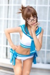 ahoge akizuki_ritsuko bikini cosplay glasses hizuki_yuuki idolmaster sailor_uniform school_uniform side-tie_bikini swimsuit rating:Safe score:2 user:nil!