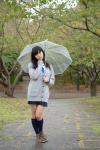 blouse braid cardigan kneesocks nanaka_amanonanae pleated_skirt rain scarf skirt umbrella rating:Safe score:0 user:pixymisa