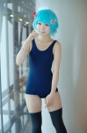 asakura_irori blue_hair cosplay hair_clips original pantyhose school_swimsuit swimsuit thighhighs rating:Safe score:3 user:nil!