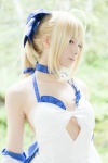 ahoge blonde_hair choker cleavage cosplay dress elbow_gloves fate/series fate/stay_night forest_(photoset) gloves hairbow saber usakichi rating:Safe score:4 user:nil!