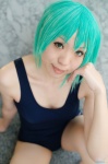cleavage cosplay green_hair higurashi_no_naku_koro_ni one-piece_swimsuit pantyhose school_swimsuit shion_akira sonozaki_mion swimsuit rating:Safe score:1 user:nil!