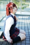 amami_haruka blouse cosplay hair_ribbons hana_(iii) idolmaster kneesocks pleated_skirt ribbon_tie skirt sweater rating:Safe score:0 user:pixymisa