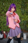 bakemonogatari blouse cosplay futsure pleated_skirt purple_hair senjougahara_hitagi skirt thighhighs tie zettai_ryouiki rating:Safe score:0 user:pixymisa