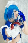 apron blue_hair chains cosplay dress eyepatch gloves hairband ikkitousen kai maid maid_uniform ryomou_shimei torn_clothes underboob rating:Safe score:2 user:nil!
