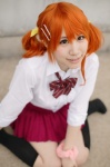 anjou_naruko ano_hi_mita_hana_no_namae_wo_bokutachi_wa_mada_shiranai blouse cosplay hair_clips kneesocks orange_hair pleated_skirt saki school_uniform skirt twintails rating:Safe score:1 user:nil!