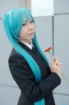 aoki aqua_hair blazer blouse cosplay hatsune_miku saihate_(vocaloid) school_uniform tie twintails vocaloid rating:Safe score:0 user:nil!