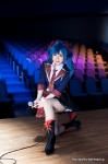 akb48 blouse blue_eyes blue_hair boots cosplay hairbows microphone miniskirt momo pleated_skirt skirt tie twintails vest watanabe_mayu_(cosplay) rating:Safe score:1 user:pixymisa