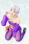 ayane ayane_(doa) cleavage cosplay dead_or_alive detached_sleeves dress headband pantyhose purple_hair thighhighs rating:Safe score:1 user:nil!