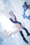 ass bodysuit boots castle_of_glass cosplay elbow_gloves fate/grand_order fate/series gloves mash_kyrielight pink_hair saku shield thigh_band thighhighs rating:Safe score:0 user:nil!