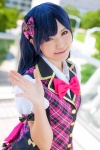akitsu_honoka blouse blue_hair bow bowtie cosplay hairbow idolmaster kisaragi_chihaya school_uniform vest rating:Safe score:1 user:pixymisa