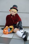 blazer blonde_hair cosplay crossplay furukawa_hinata kagamine_len kneesocks pumpkin shawl shorts top_hat trick_and_treat_(vocaloid) vocaloid rating:Safe score:0 user:nil!