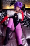 akumania bodysuit boots cosplay detached_sleeves head_wings lilith_aensland pantyhose purple_hair vampire_(game) wings rating:Safe score:2 user:nil!