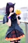 cosplay dress garters horns original purple_hair rinami thighhighs zettai_ryouiki rating:Safe score:3 user:nil!