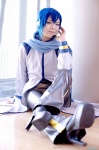 blue_hair boots coat cosplay crossplay default_costume kaito kanayo microphone scarf trousers vocaloid rating:Safe score:0 user:nil!