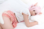 animal_ears bed blouse cat_ears cosplay enacat_(white_version) enako miniskirt original paw_gloves pink_hair skirt tail twintails rating:Safe score:6 user:nil!