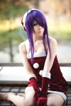 ahoge cosplay dress elbow_gloves gloves ikkitousen kanu_unchou purple_hair ryuuna santa_costume stocking_cap rating:Safe score:5 user:nil!