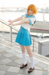 cosplay higurashi_no_naku_koro_ni hoshino_kana kneesocks orange_hair pantyhose pleated_skirt ryuuguu_rena sailor_uniform school_uniform skirt rating:Safe score:1 user:nil!