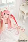 bed cleavage cosplay dress hairband megurine_luka pink_hair saku twintails vocaloid world_is_mine_(vocaloid) rating:Safe score:0 user:nil!
