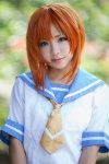 asae_ayato blouse blue_eyes cosplay higurashi_no_naku_koro_ni miniskirt orange_hair pleated_skirt ryuuguu_rena sailor_uniform school_uniform skirt tie rating:Safe score:3 user:Kryzz