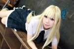 blonde_hair blouse boku_wa_tomodachi_ga_sukunai cosplay kashiwazaki_sena kneesocks pleated_skirt riyo school_uniform skirt rating:Safe score:0 user:pixymisa