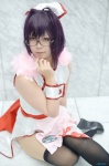 ahoge akatsuki_ayumu apron cosplay crossplay glasses otoko_no_ko_wa_meido_fuku_ga_osuki!? pantyhose purple_hair qipao thighhighs tomo_(otosuki) waitress waitress_uniform rating:Safe score:2 user:nil!