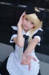 aka_(morimori) apron blonde_hair cosplay dress hairbow maid maid_uniform original tie rating:Safe score:1 user:xkaras