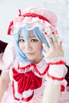blouse blue_hair bowtie cosplay hat red_eyes remilia_scarlet skirt touhou wings yuzu rating:Safe score:0 user:pixymisa