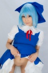 blouse blue_hair cirno cosplay dress_lift hairbow jumper lenfried touhou rating:Explicit score:3 user:nil!