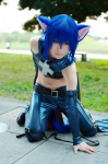 animal_ears blue_hair boots cape cat_ears cosplay croptop crossplay crucifix detached_sleeves ryuuna shugo_chara! tail trousers tsukiyomi_ikuto turtleneck rating:Safe score:0 user:nil!
