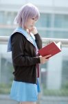 books cardigan cosplay miniskirt nagato_yuki nagatsuki pleated_skirt purple_hair sailor_uniform school_uniform skirt suzumiya_haruhi_no_yuuutsu rating:Safe score:0 user:nil!