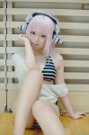 bikini cosplay headphones nitro_super_sonic pantyhose pink_hair side-tie_bikini super_soniko swimsuit tachibana_remika tshirt rating:Safe score:2 user:nil!