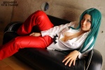 blouse cleavage cosplay green_hair morrigan_aensland open_clothes otomaru trousers vampire_(game) rating:Safe score:2 user:nil!