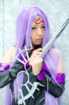 blindfold chains choker cosplay detached_sleeves dress fate/series fate/stay_night knives makiron purple_hair rider rating:Safe score:0 user:nil!