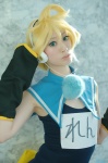 blonde_hair cosplay crossplay detached_sleeves half_skirt_open_front headset kagamine_len one-piece_swimsuit swimsuit tamaki vocaloid rating:Safe score:0 user:nil!