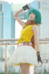 ahoge aqua_hair cosplay fingerless_gloves gloves macross macross_frontier miniskirt pantyhose ranka_lee scarf skirt sorato_suguru tank_top rating:Safe score:0 user:nil!