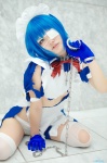 apron blue_hair boots chains cosplay dress eyepatch gloves hairband ikkitousen kai maid maid_uniform panties ryomou_shimei thighhighs torn_clothes underboob rating:Safe score:5 user:nil!