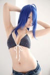 ahoge bikini_top blue_hair cleavage cosplay denim ikkitousen kanu_unchou kibashi shorts swimsuit rating:Safe score:4 user:nil!